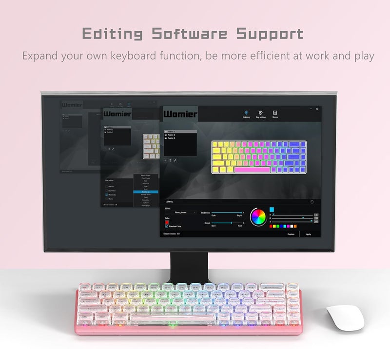Womier 60% Keyboard Gaming Pink - Wired Creamy Mechanical Keyboard, WK68 Hot-Swappable RGB Custom Mini Key Board with Arrow Keys/Software Supported, Prelubrication Linear Switch (WK68-Pink) - Image 5